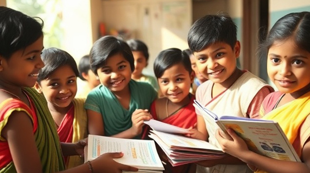 बच्चों को स्टेशनरी वितरण